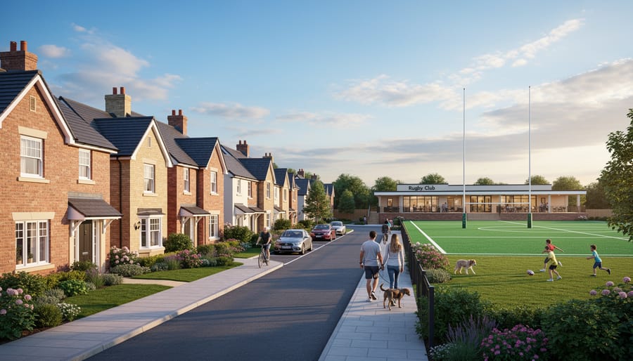 Residential home in Quebec with rugby club facility visible in background